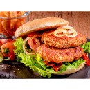 Beef burger (75%) with onion 25x130g roasted fully-cooked 3.25kg/box IQF DE 04021518990122