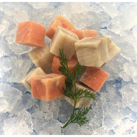 Saithe-salmon cubes ap12g/4,5kg frozen 05701267410384