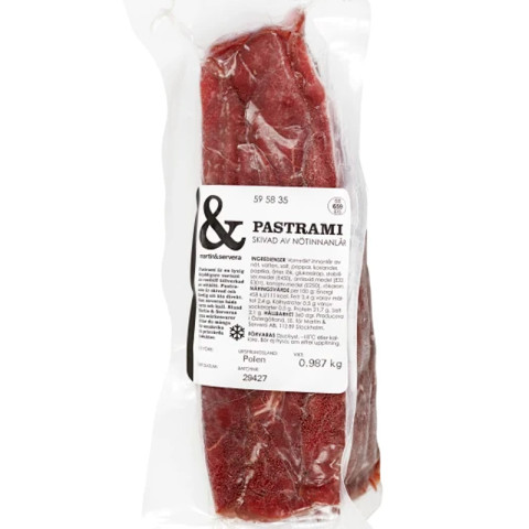Pastrami sliced smoked cooked 5x1kg~ frozen 07321575958354