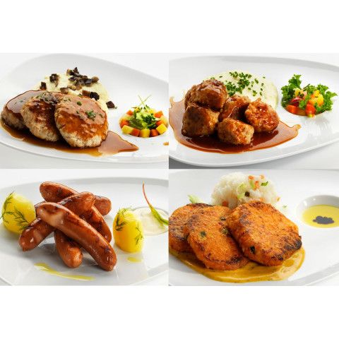 Lajitelma kypsä (lihapulla, jauhelihapihvi, kasvispihvi, nakki) 4x1 kg pakaste 06416661026732