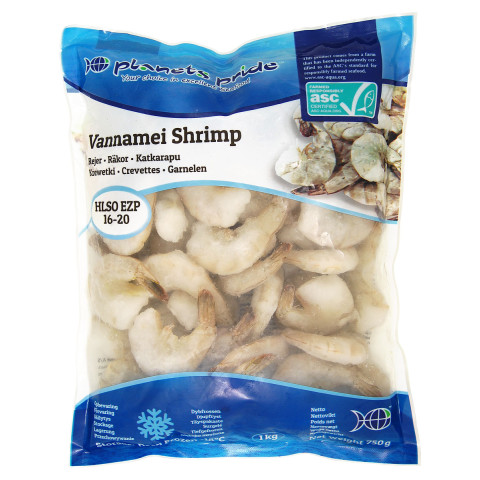 ASC Vannamei räka med skalet 16-20 10x1kg/750g rå fryst 05710881111102